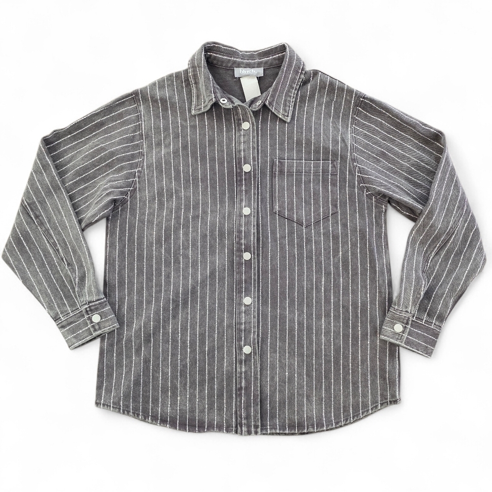 Blue B Collection Rhinestone Stripe Denim Snap Shirt Jacket Gray Size Small
